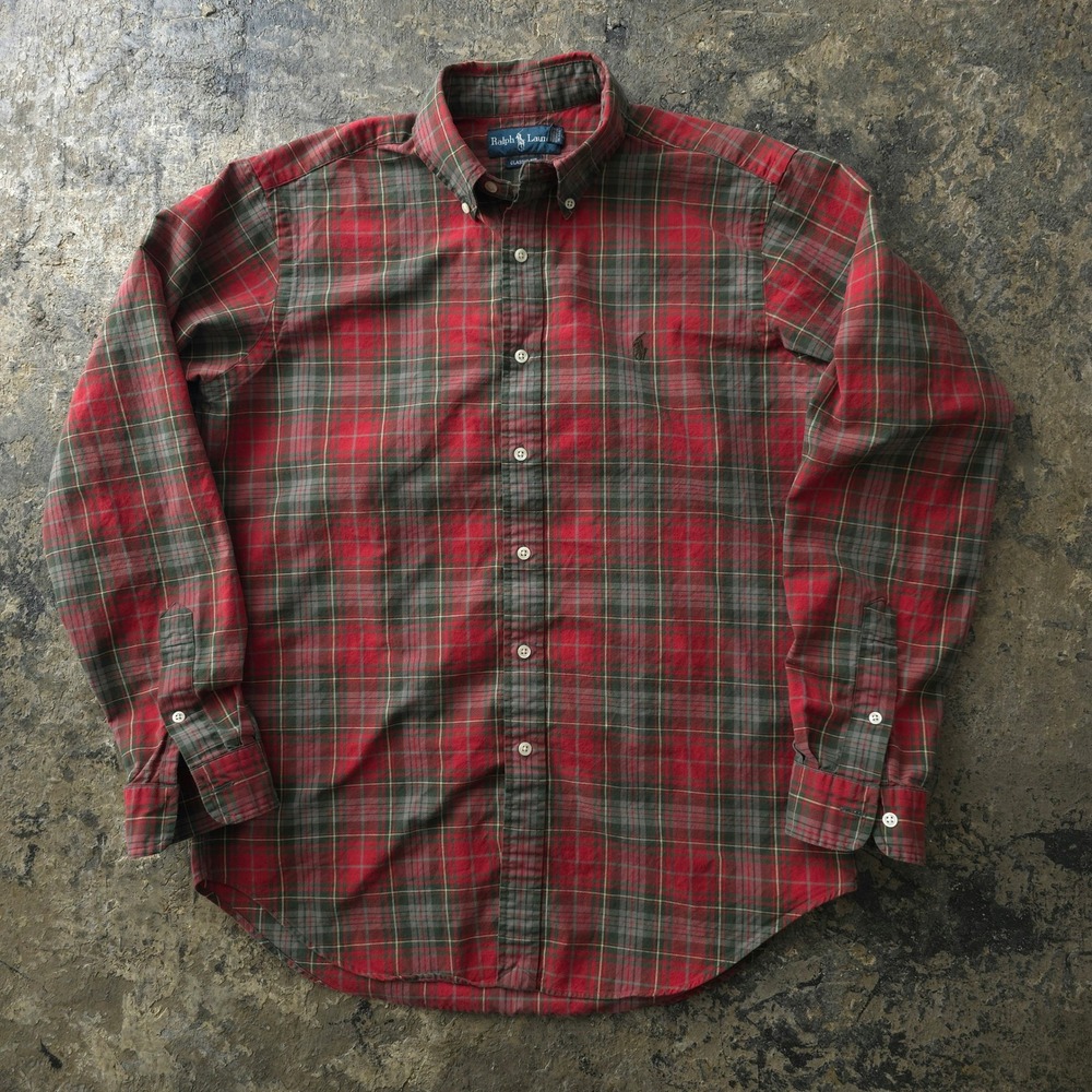 Vintage 90s Ralph Lauren Red Plaid Button Down Shirt Size M Classic Fit